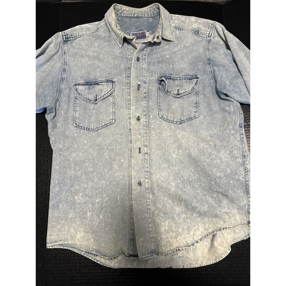 Vintage‎ Calvin Klein Men's Shirt Cotton Blue Denim Long Sleeve Logo X-Large